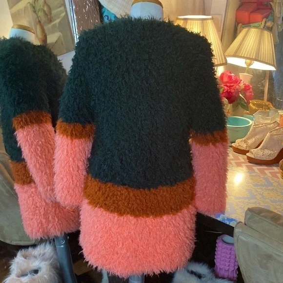 🌹Shrimps🌹 Vintage Faux Fur Colourblock Coat - Picture 5 of 12